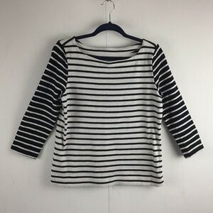 Loft black and white striped cotton jersey boatneck long sleeve  T shirt Sz Med